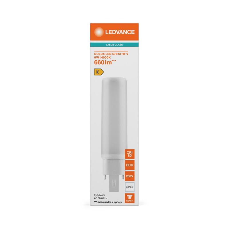 Ledvance DULUX D/E13 HF & AC LED Kompaktlampe 4Pin G24Q-1 6W wie 13W 4000K